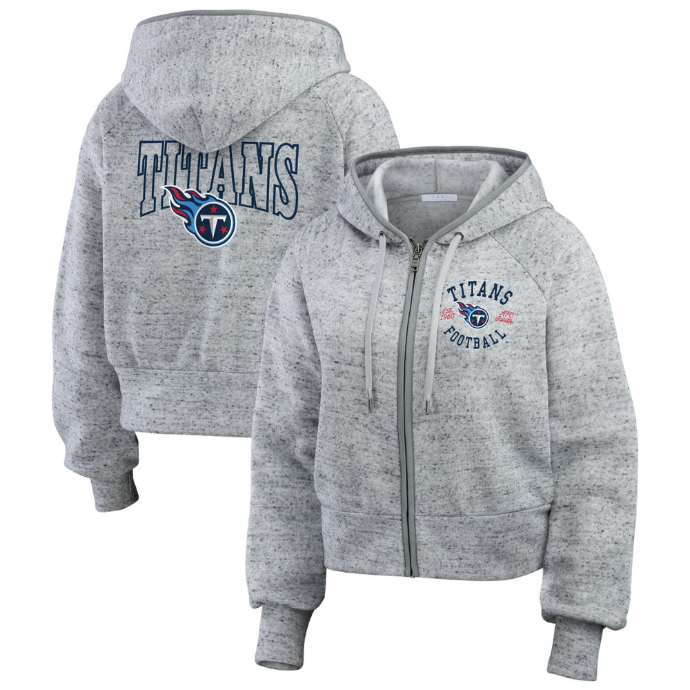 Tennessee Titans WEAR by Erin Andrews Women's Speckled Fleece Cropped Full-Zip Hoodie - Heather Gray for sale