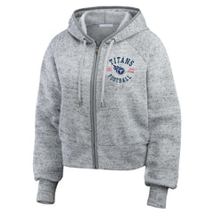 Tennessee Titans WEAR by Erin Andrews Women's Speckled Fleece Cropped Full-Zip Hoodie - Heather Gray for sale