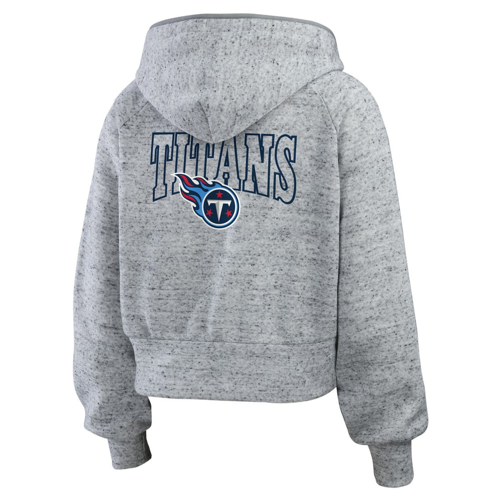 Tennessee Titans WEAR by Erin Andrews Women's Speckled Fleece Cropped Full-Zip Hoodie - Heather Gray for sale