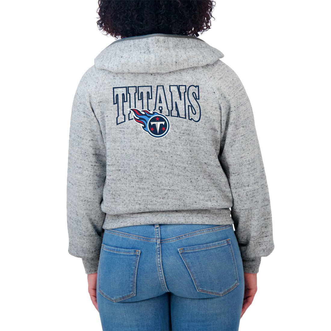 Tennessee Titans WEAR by Erin Andrews Women's Speckled Fleece Cropped Full-Zip Hoodie - Heather Gray for sale