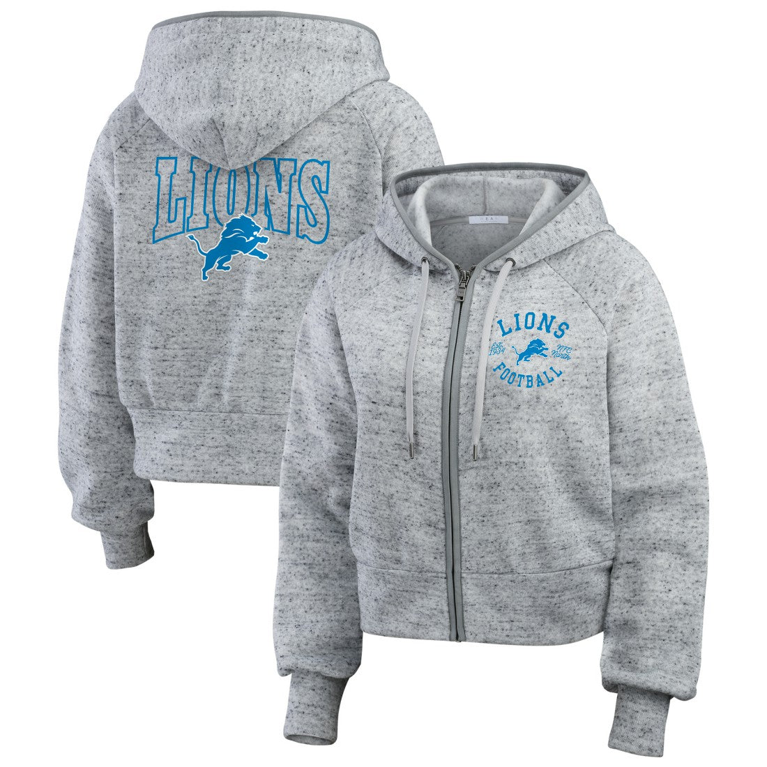 Detroit Lions WEAR by Erin Andrews Women's Speckled Fleece Cropped Full-Zip Hoodie - Heather Gray discount
