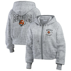 Cincinnati Bengals WEAR by Erin Andrews Women's Speckled Fleece Cropped Full-Zip Hoodie - Heather Gray sale