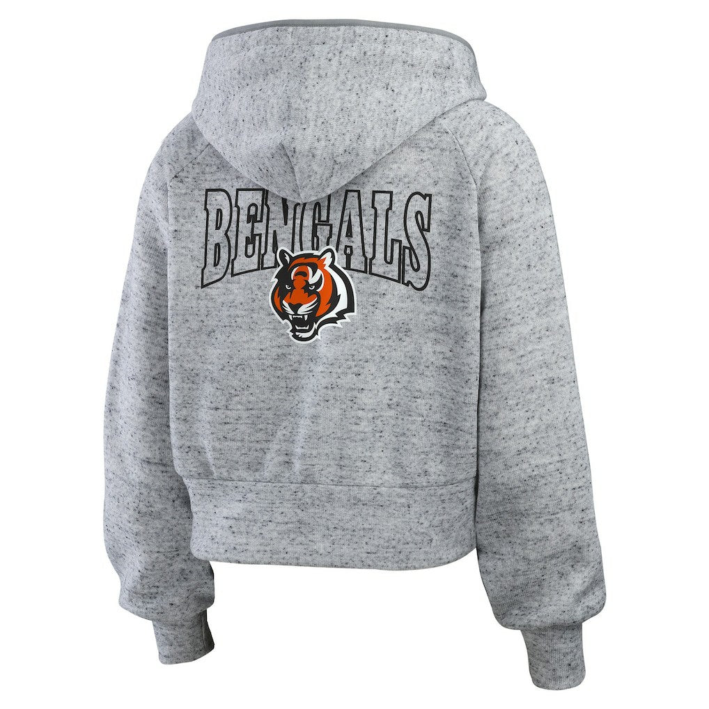 Cincinnati Bengals WEAR by Erin Andrews Women's Speckled Fleece Cropped Full-Zip Hoodie - Heather Gray sale