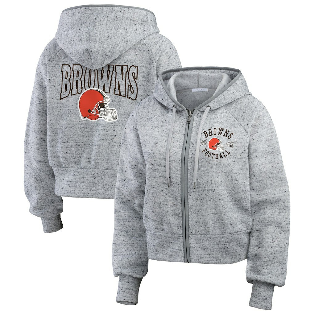 Cleveland Browns WEAR by Erin Andrews Women's Speckled Fleece Cropped Full-Zip Hoodie - Heather Gray discount