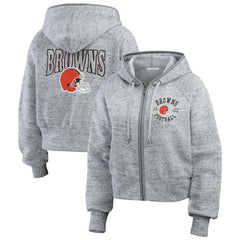 Cleveland Browns WEAR by Erin Andrews Women's Speckled Fleece Cropped Full-Zip Hoodie - Heather Gray discount