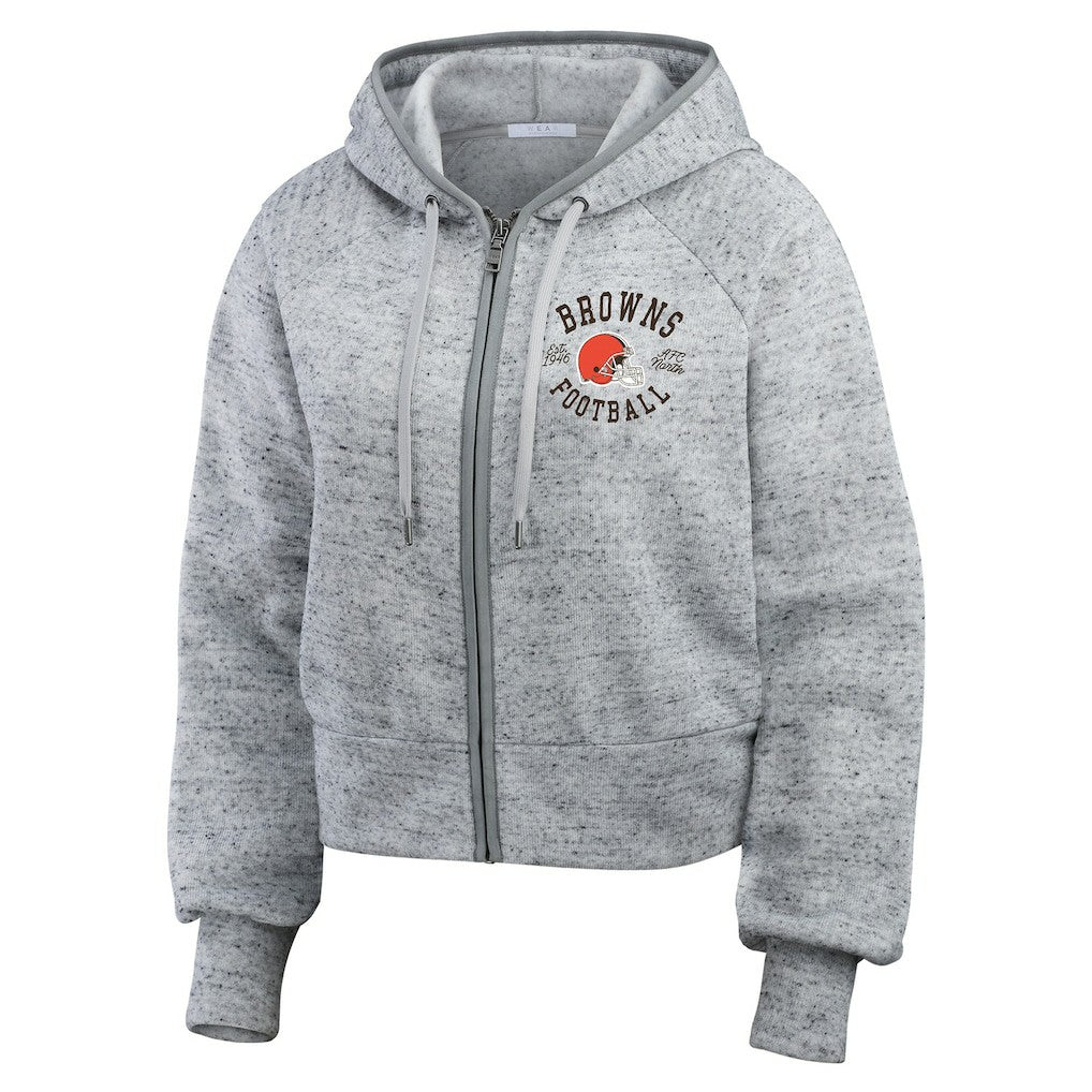 Cleveland Browns WEAR by Erin Andrews Women's Speckled Fleece Cropped Full-Zip Hoodie - Heather Gray discount