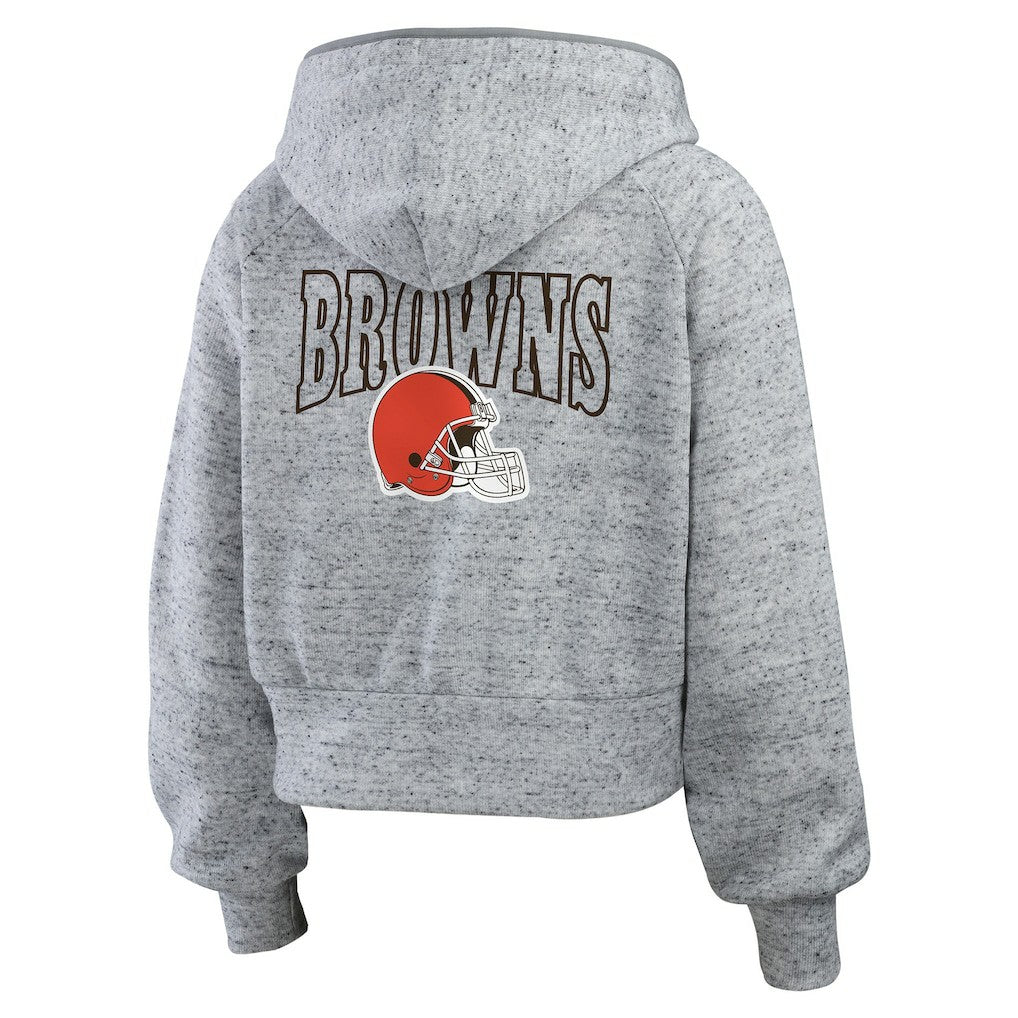 Cleveland Browns WEAR by Erin Andrews Women's Speckled Fleece Cropped Full-Zip Hoodie - Heather Gray discount
