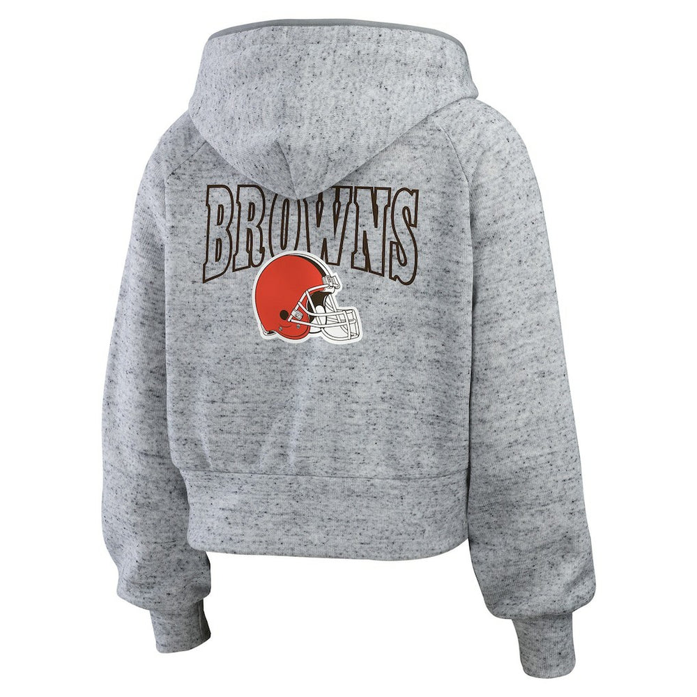 Cleveland Browns WEAR by Erin Andrews Women's Speckled Fleece Cropped Full-Zip Hoodie - Heather Gray discount