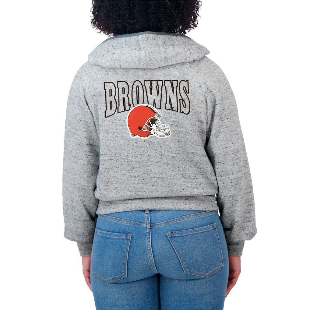 Cleveland Browns WEAR by Erin Andrews Women's Speckled Fleece Cropped Full-Zip Hoodie - Heather Gray discount