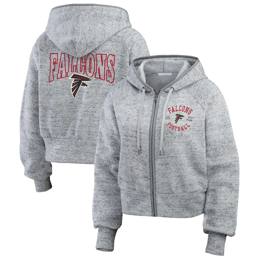 Atlanta Falcons WEAR by Erin Andrews Women's Speckled Fleece Cropped Full-Zip Hoodie - Heather Gray discount