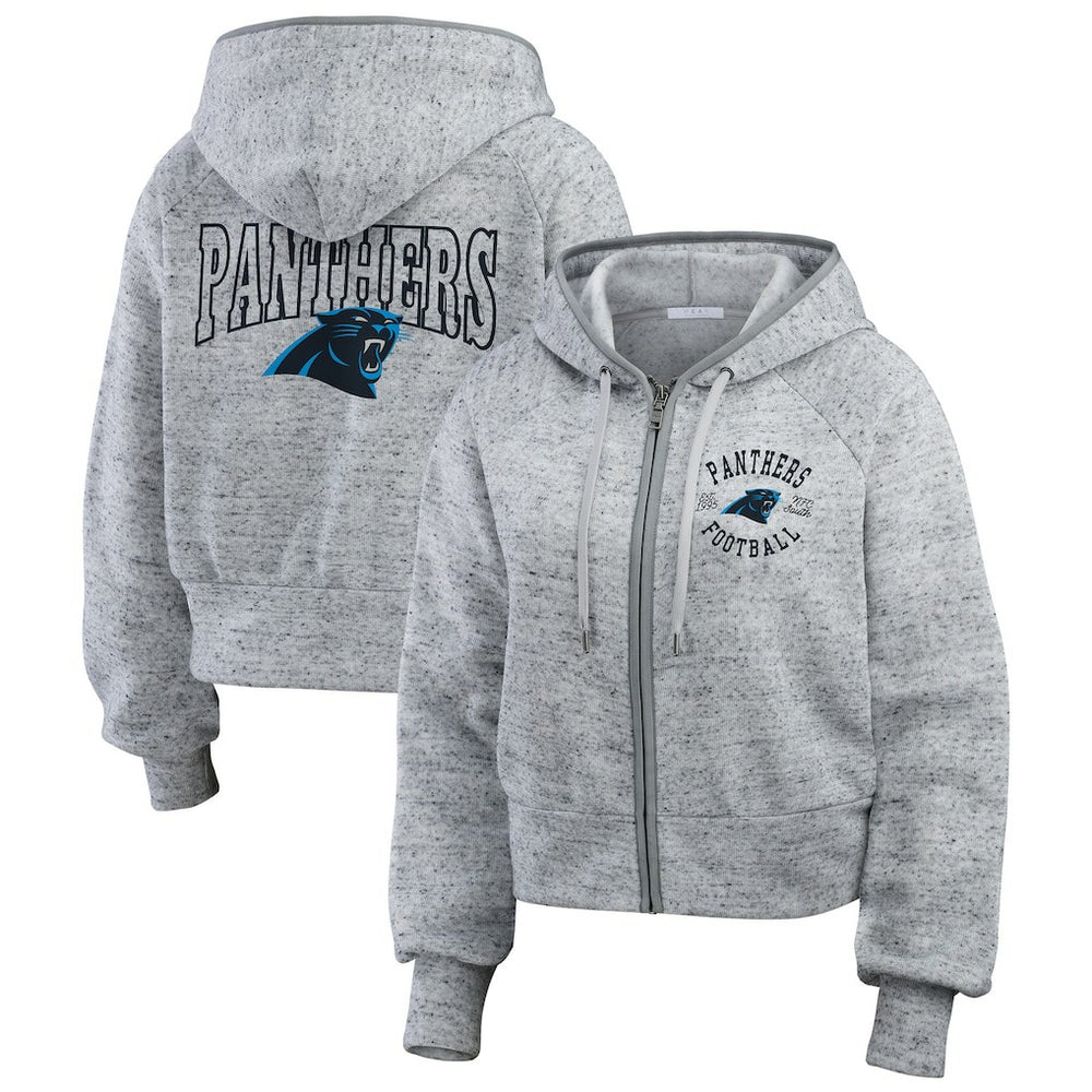 Carolina Panthers WEAR by Erin Andrews Women's Speckled Fleece Cropped Full-Zip Hoodie - Heather Gray cheap