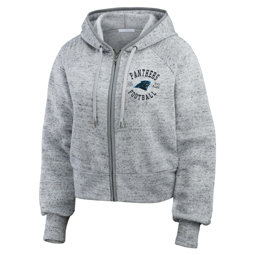 Carolina Panthers WEAR by Erin Andrews Women's Speckled Fleece Cropped Full-Zip Hoodie - Heather Gray cheap