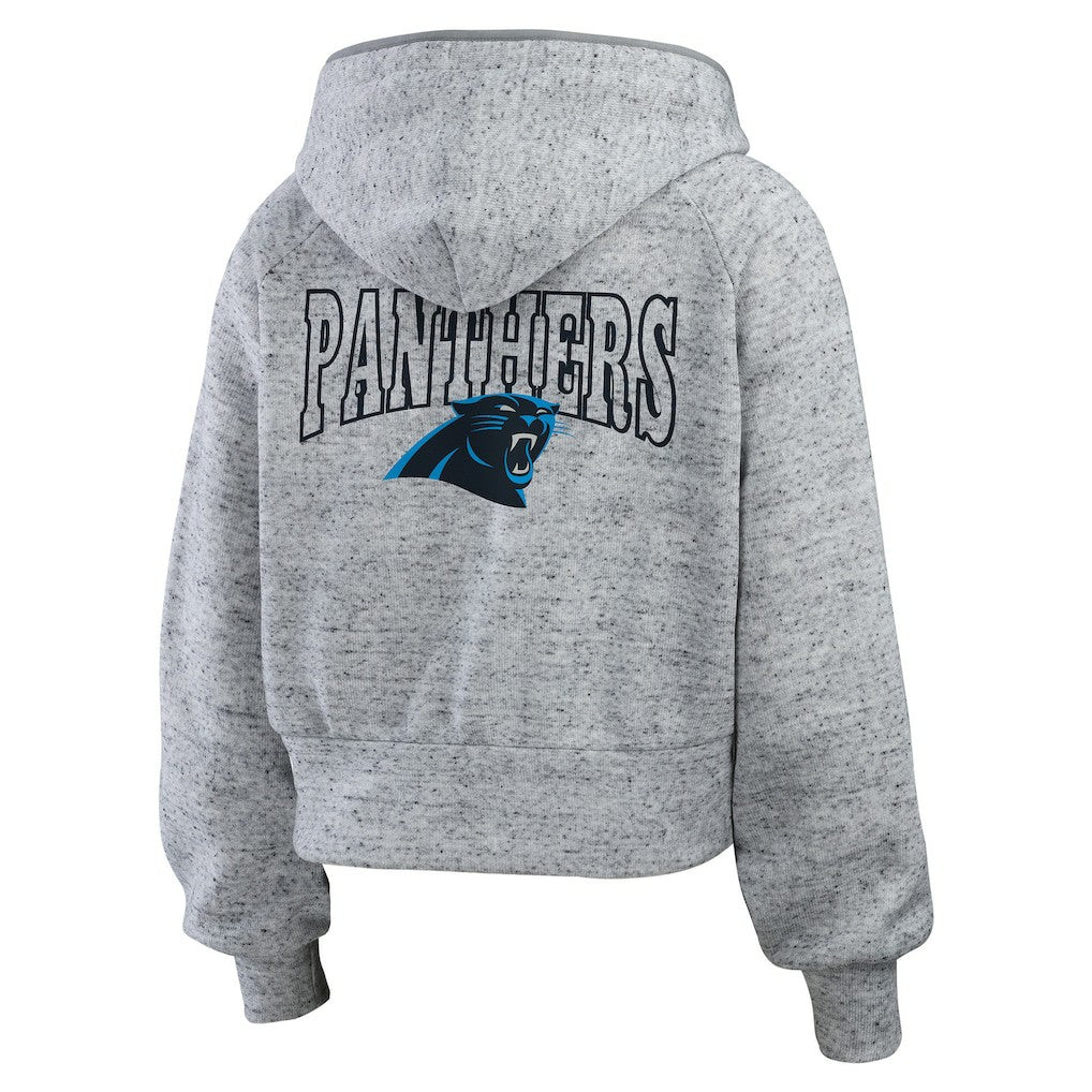 Carolina Panthers WEAR by Erin Andrews Women's Speckled Fleece Cropped Full-Zip Hoodie - Heather Gray cheap