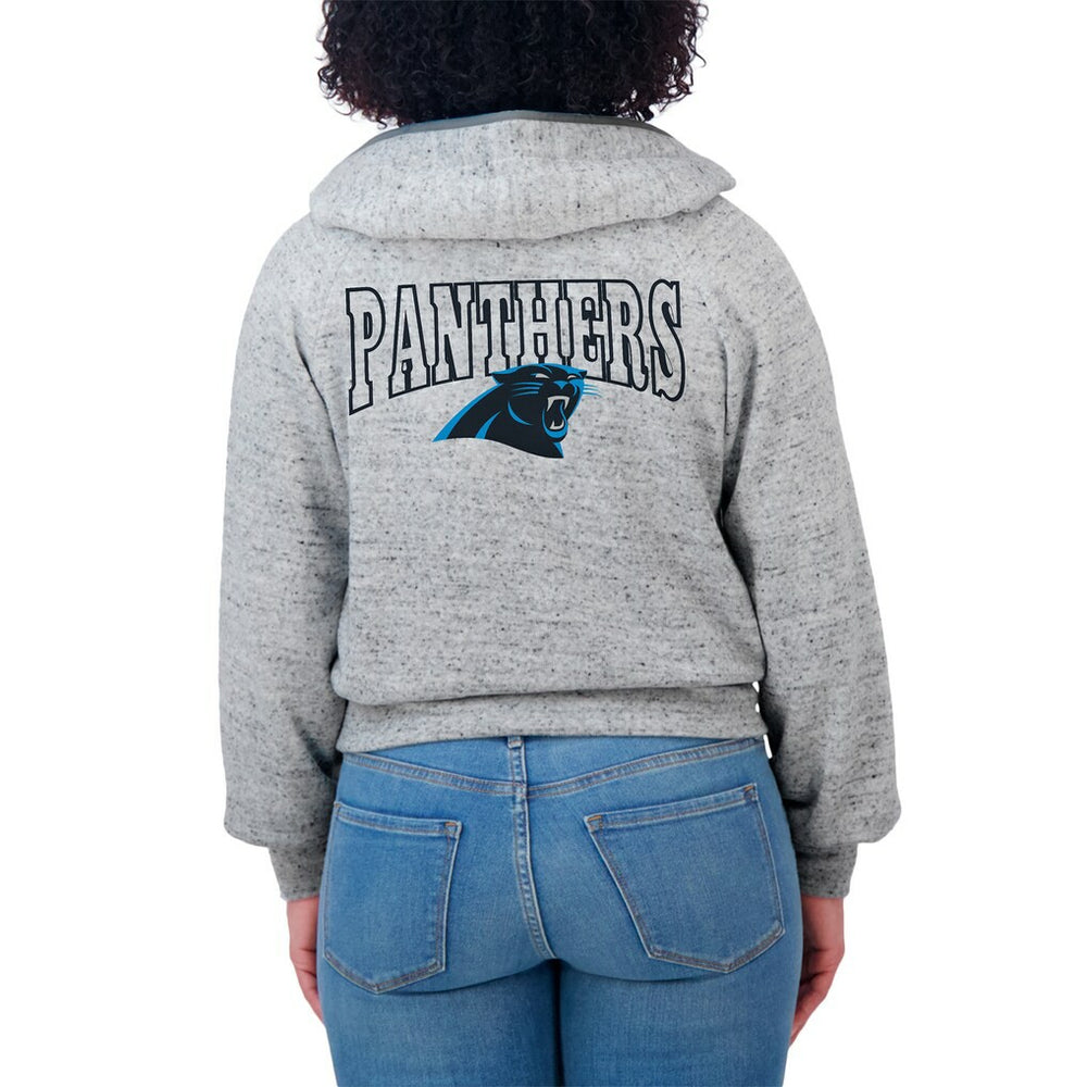 Carolina Panthers WEAR by Erin Andrews Women's Speckled Fleece Cropped Full-Zip Hoodie - Heather Gray cheap