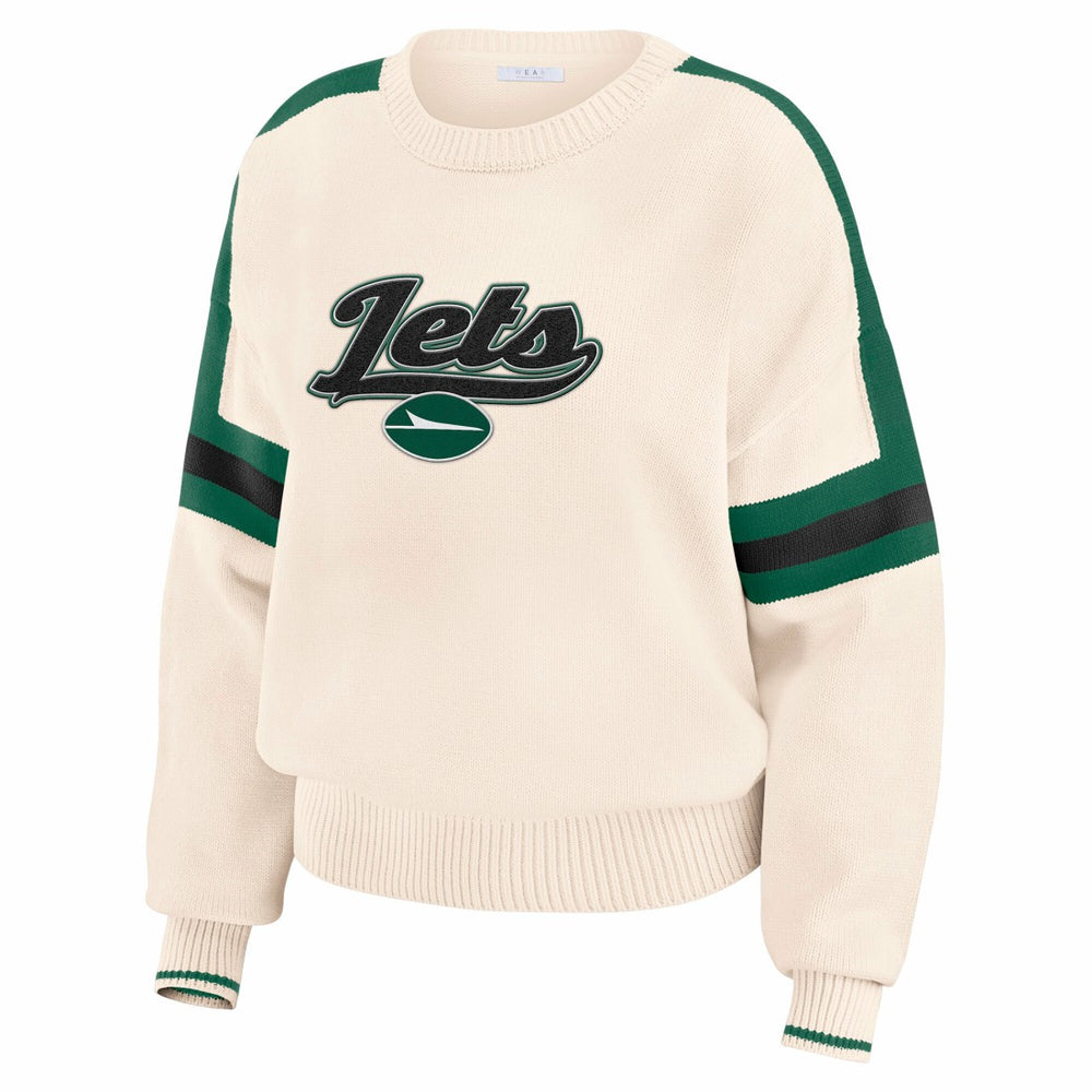 New York Jets WEAR by Erin Andrews Women's Stripe Pullover Sweater - Cream cheap