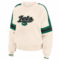 New York Jets WEAR by Erin Andrews Women's Stripe Pullover Sweater - Cream cheap