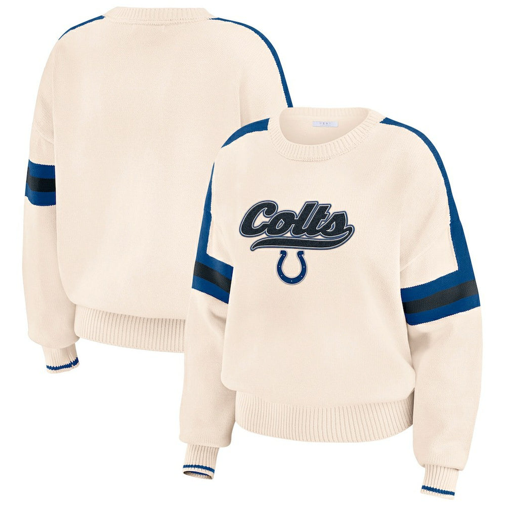 Indianapolis Colts WEAR by Erin Andrews Women's Stripe Pullover Sweater - Cream outlet