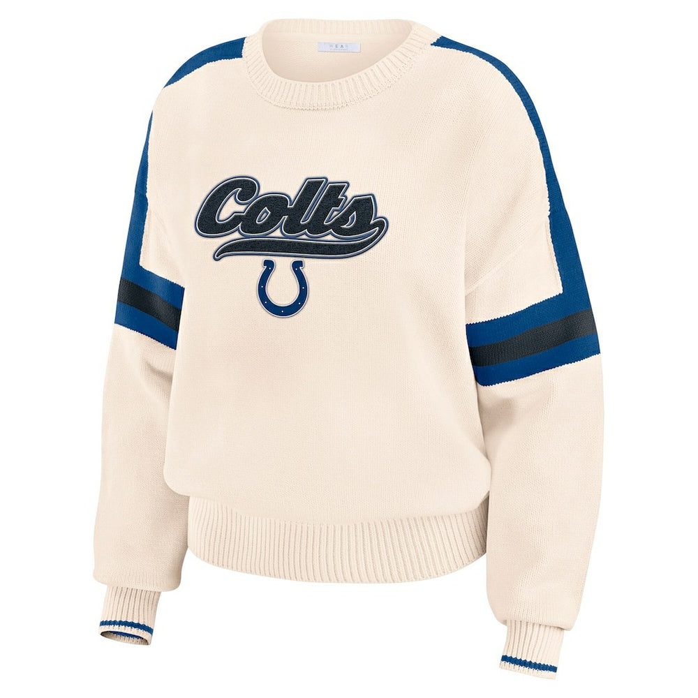 Indianapolis Colts WEAR by Erin Andrews Women's Stripe Pullover Sweater - Cream outlet