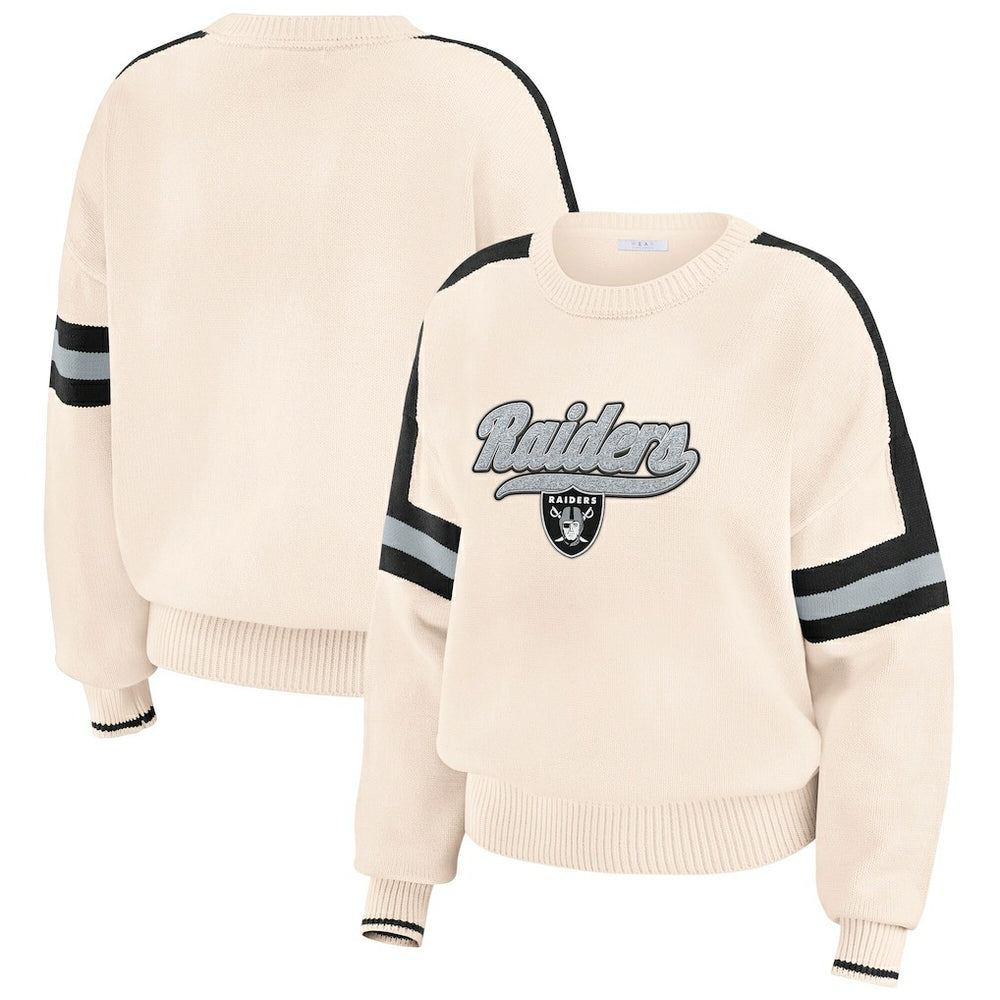 Las Vegas Raiders WEAR by Erin Andrews Women's Stripe Pullover Sweater - Cream outlet