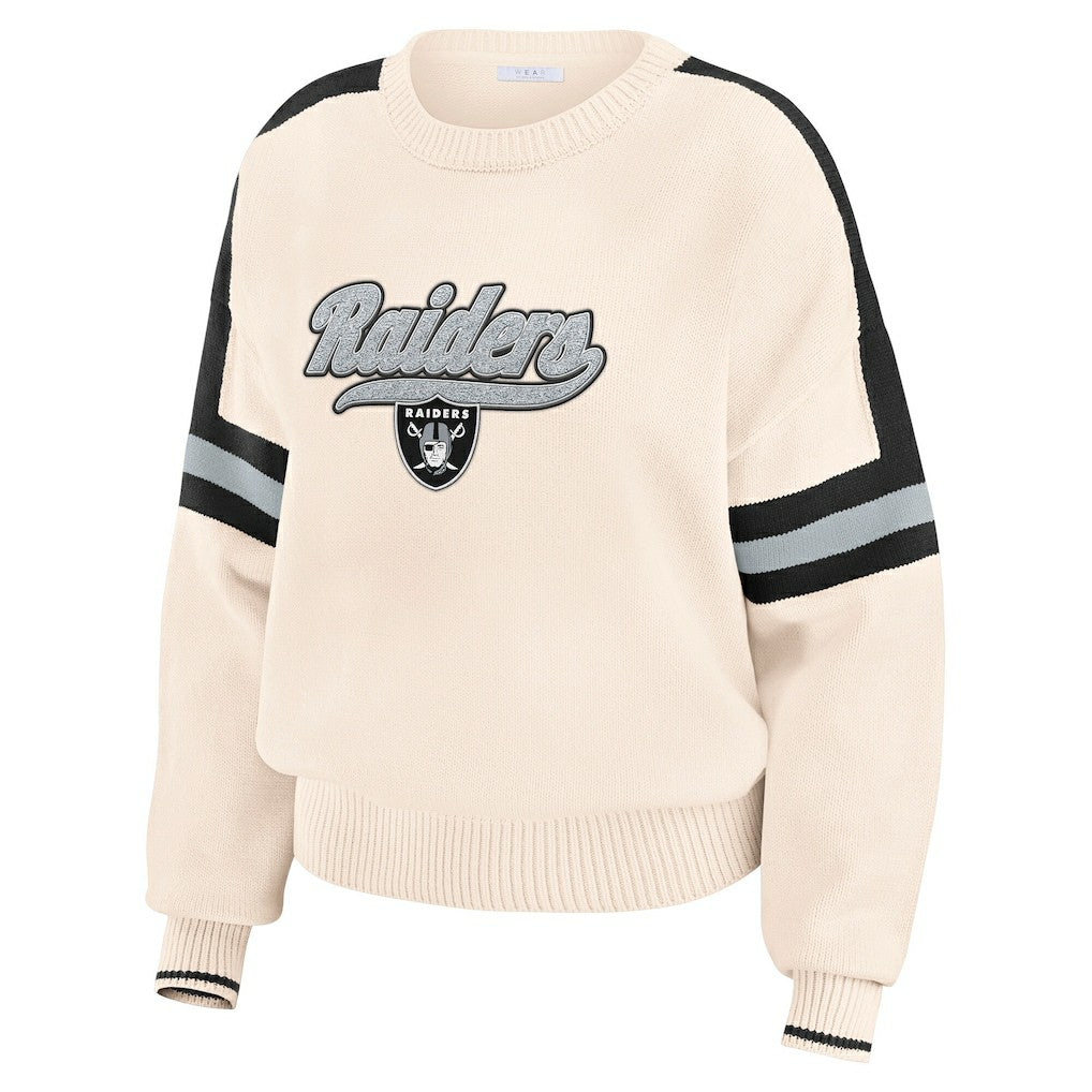 Las Vegas Raiders WEAR by Erin Andrews Women's Stripe Pullover Sweater - Cream outlet