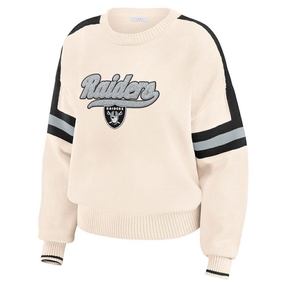 Las Vegas Raiders WEAR by Erin Andrews Women's Stripe Pullover Sweater - Cream outlet