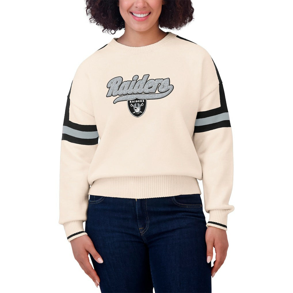 Las Vegas Raiders WEAR by Erin Andrews Women's Stripe Pullover Sweater - Cream outlet