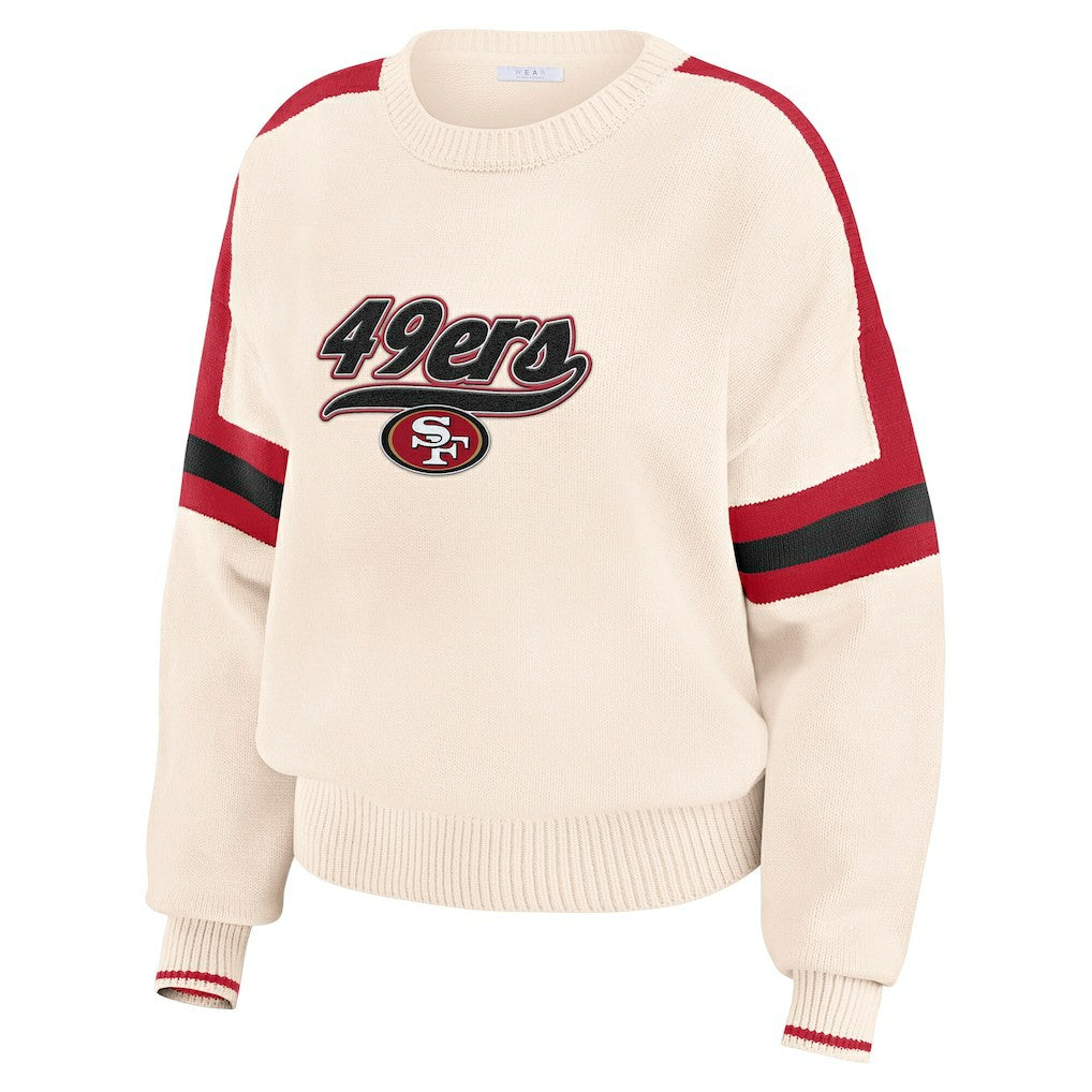San Francisco 49ers WEAR by Erin Andrews Women's Stripe Pullover Sweater - Cream outlet