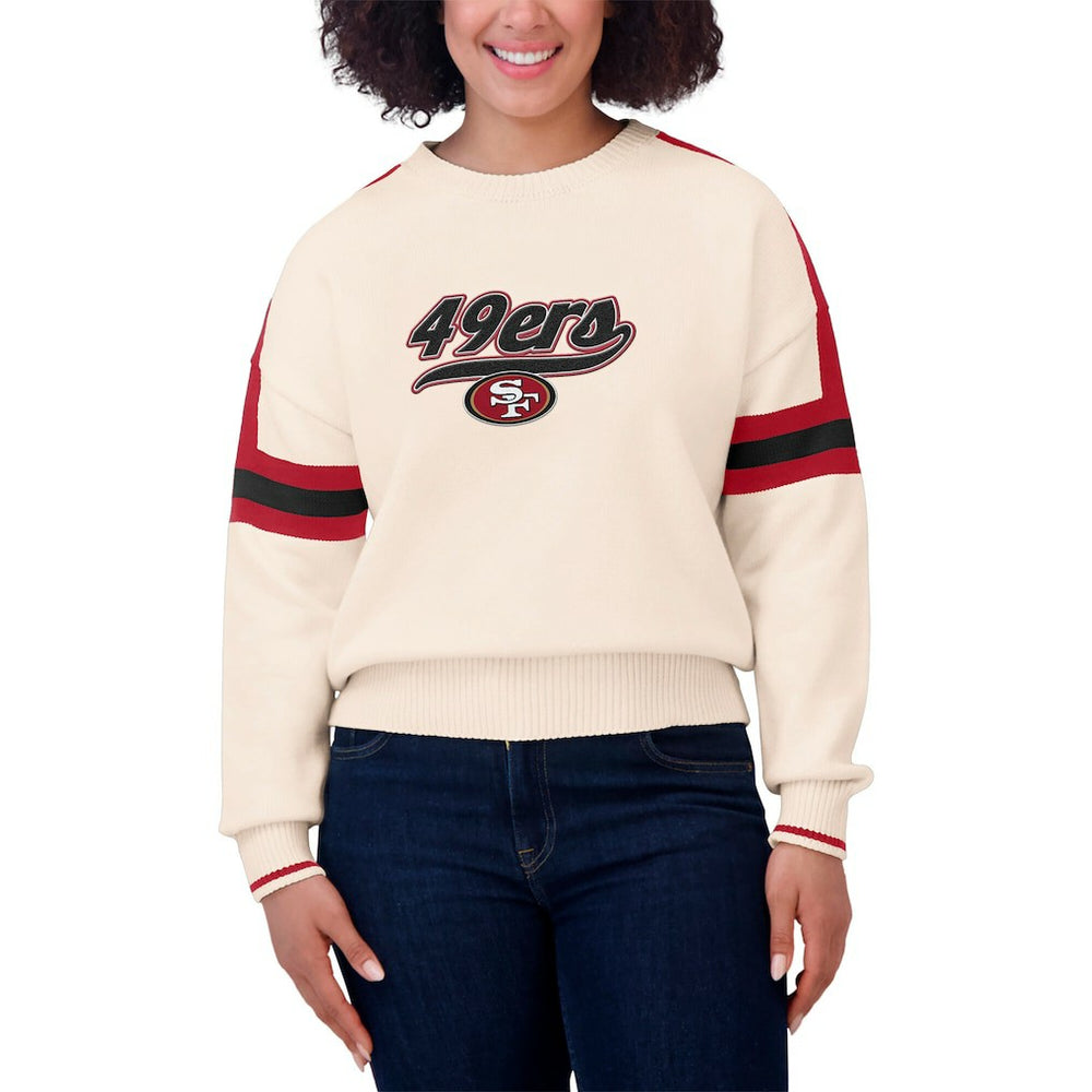 San Francisco 49ers WEAR by Erin Andrews Women's Stripe Pullover Sweater - Cream outlet