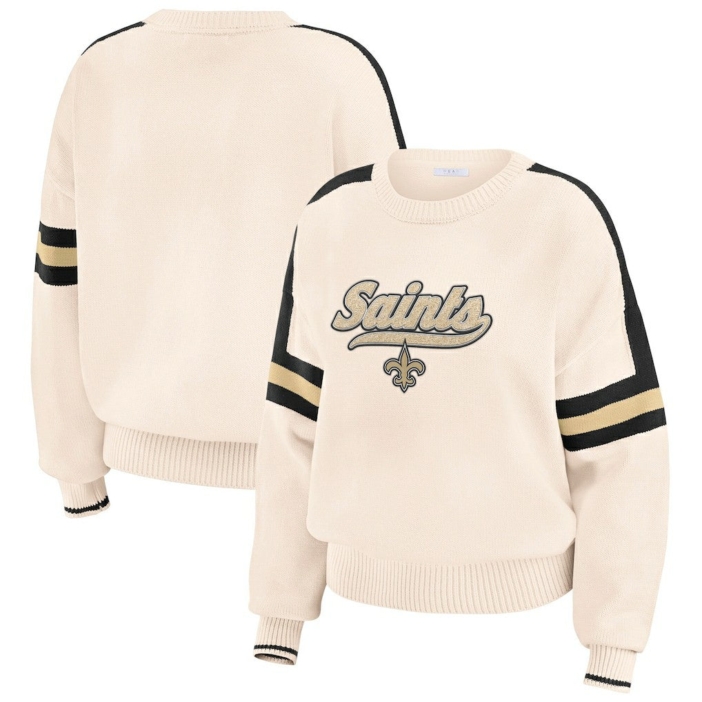 New Orleans Saints WEAR by Erin Andrews Women's Stripe Pullover Sweater - Cream cheap