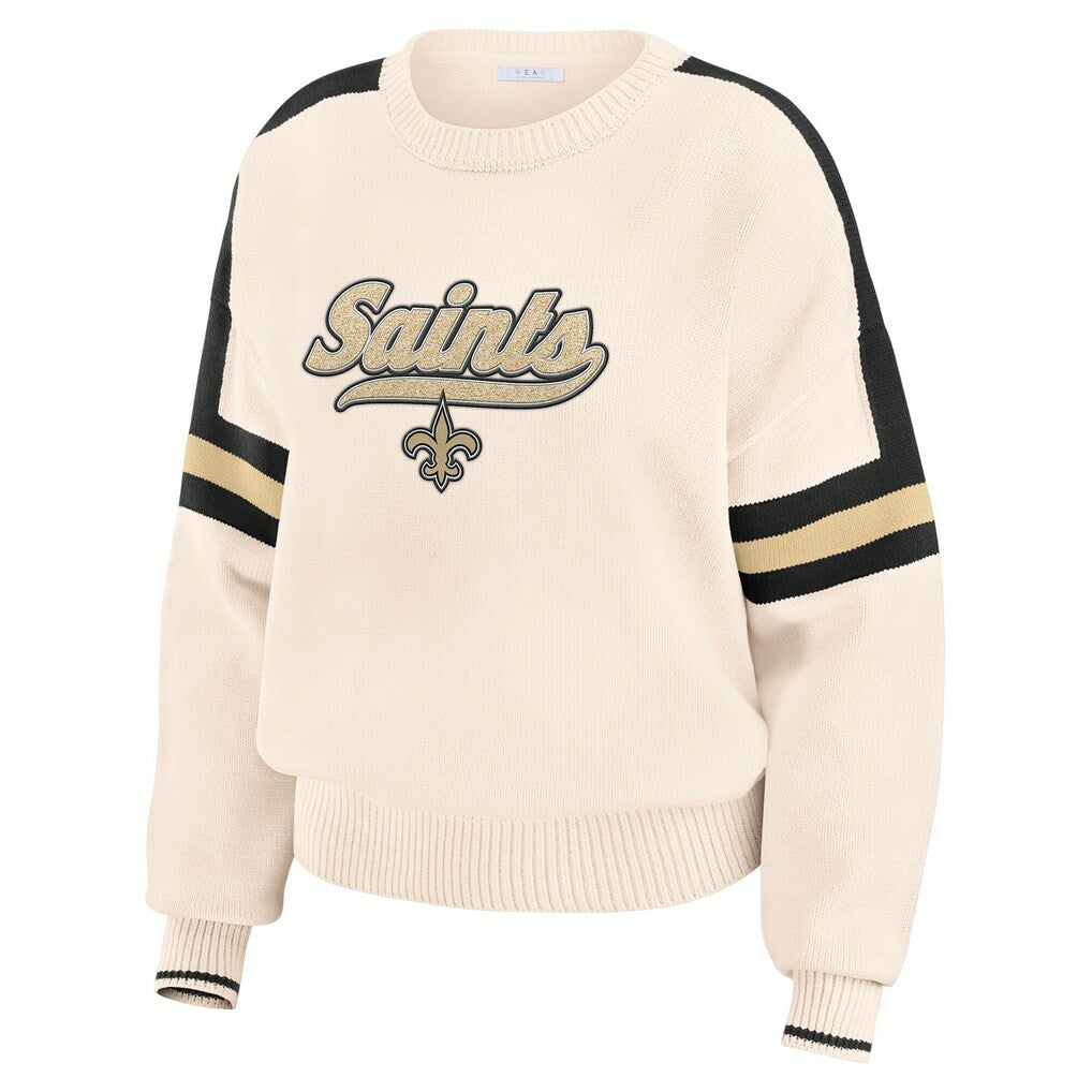 New Orleans Saints WEAR by Erin Andrews Women's Stripe Pullover Sweater - Cream cheap