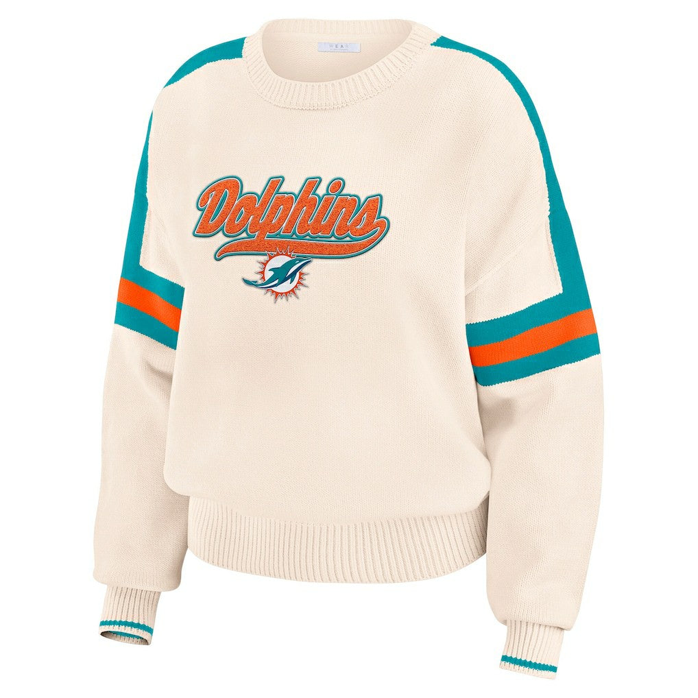 Miami Dolphins WEAR by Erin Andrews Women's Stripe Pullover Sweater - Cream outlet