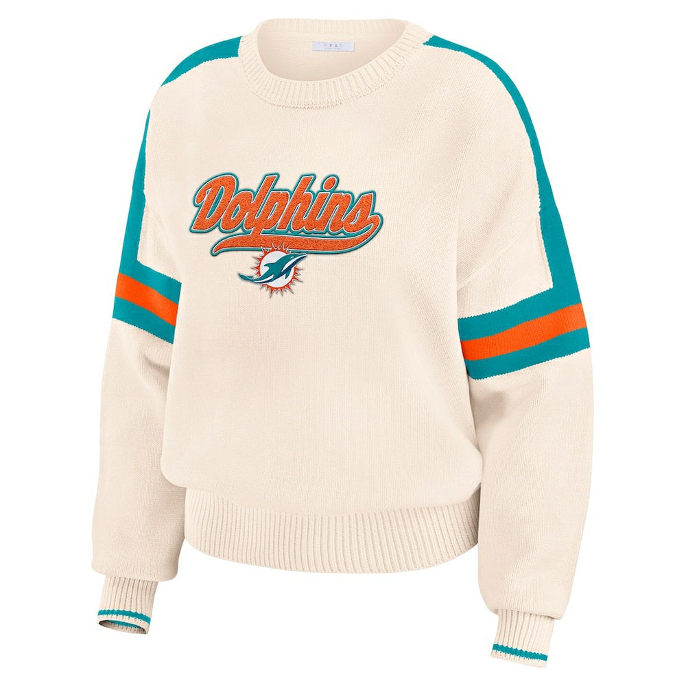 Miami Dolphins WEAR by Erin Andrews Women's Stripe Pullover Sweater - Cream outlet