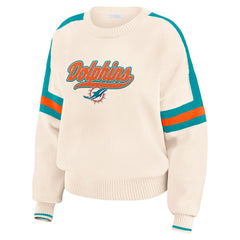 Miami Dolphins WEAR by Erin Andrews Women's Stripe Pullover Sweater - Cream outlet