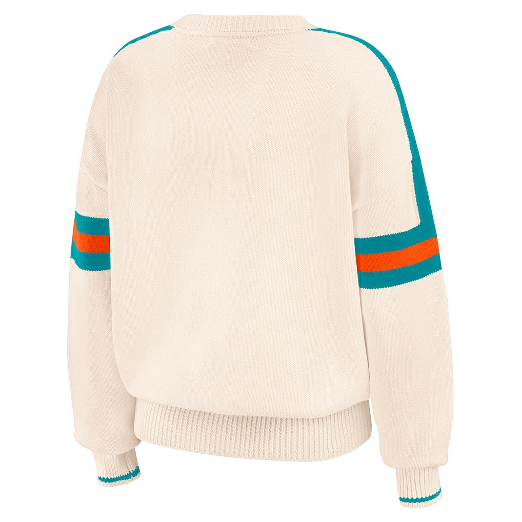 Miami Dolphins WEAR by Erin Andrews Women's Stripe Pullover Sweater - Cream outlet