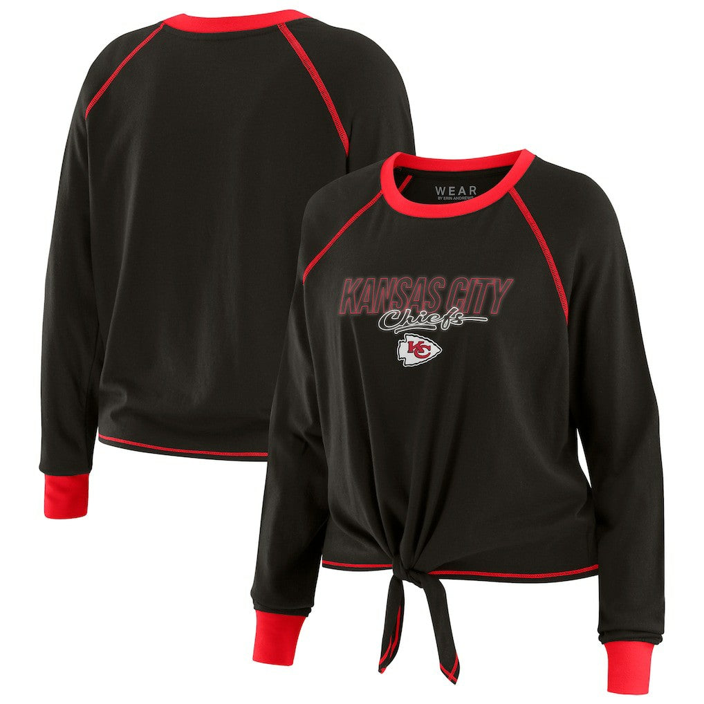 Kansas City Chiefs WEAR by Erin Andrews Women's Tie-Front Long Sleeve T-Shirt - Black on sale