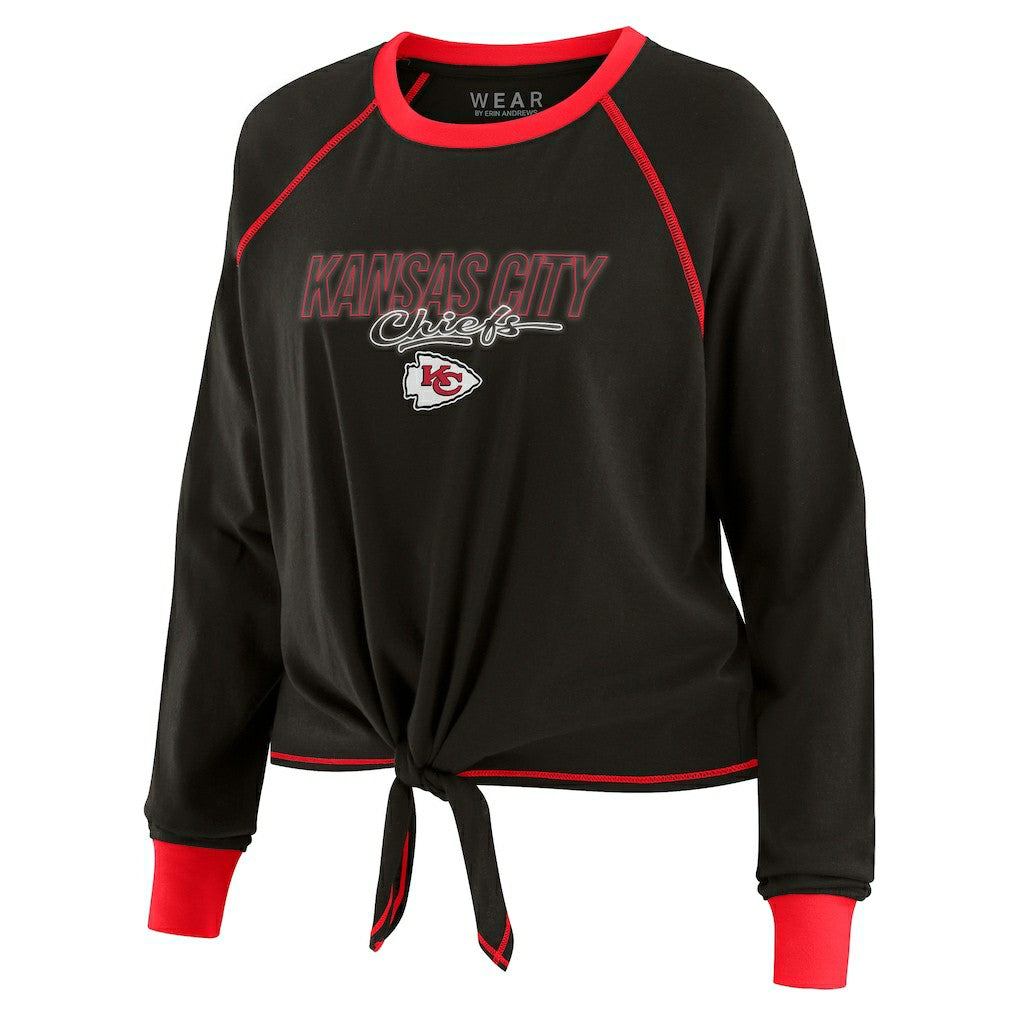 Kansas City Chiefs WEAR by Erin Andrews Women's Tie-Front Long Sleeve T-Shirt - Black on sale