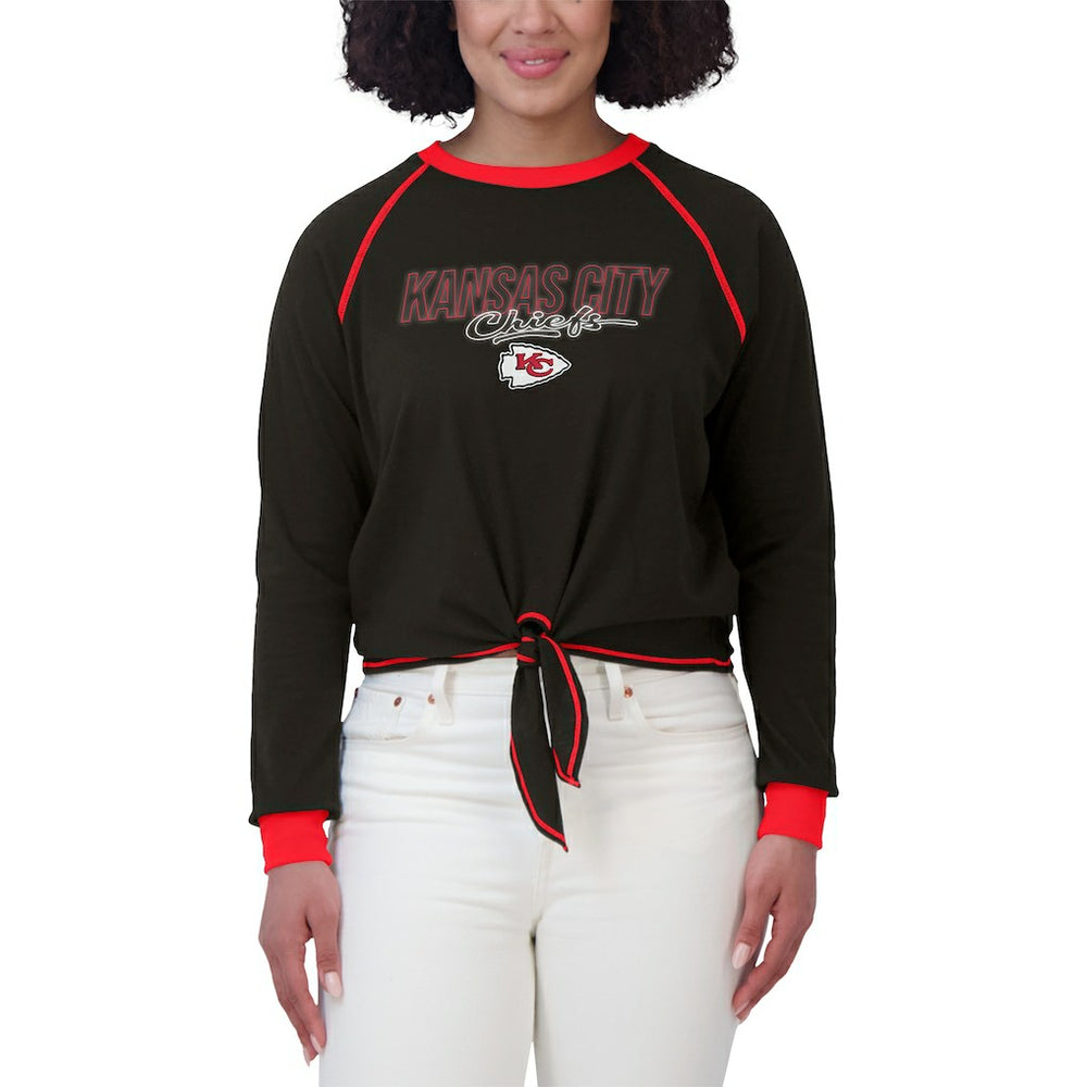 Kansas City Chiefs WEAR by Erin Andrews Women's Tie-Front Long Sleeve T-Shirt - Black on sale