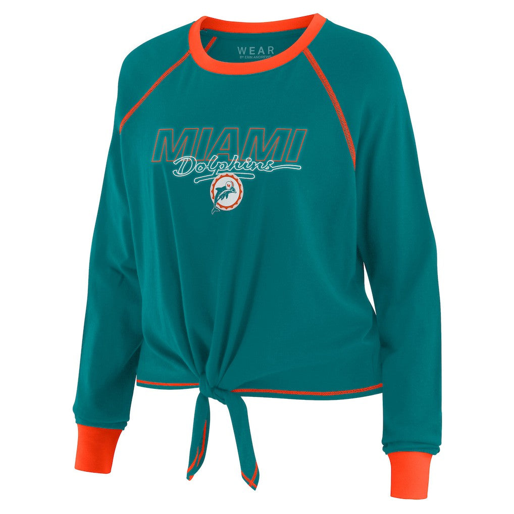 Miami Dolphins WEAR by Erin Andrews Women's Tie-Front Long Sleeve T-Shirt - Aqua sale