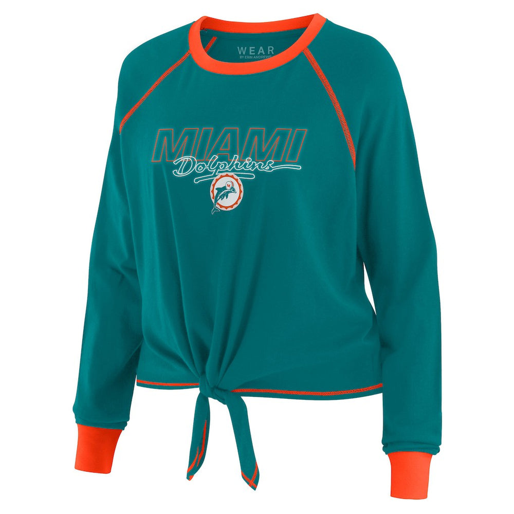 Miami Dolphins WEAR by Erin Andrews Women's Tie-Front Long Sleeve T-Shirt - Aqua sale