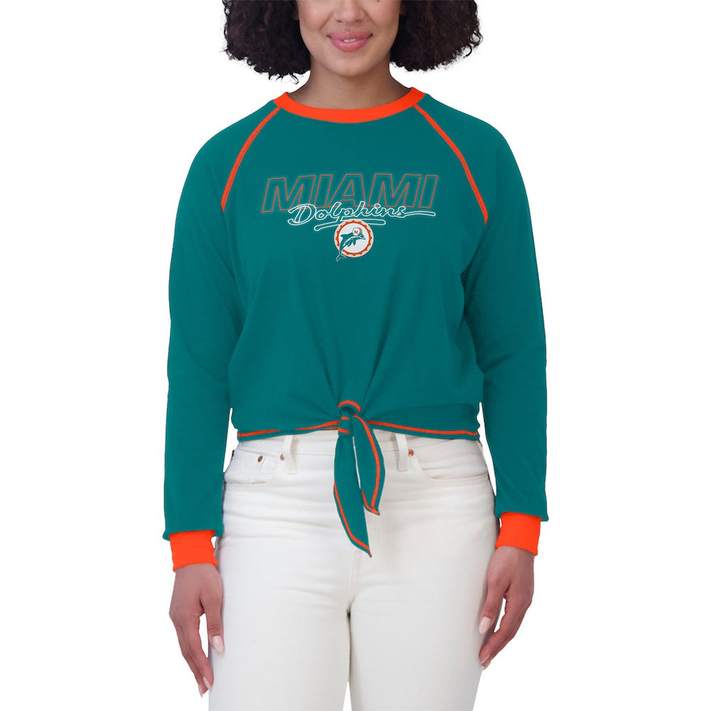 Miami Dolphins WEAR by Erin Andrews Women's Tie-Front Long Sleeve T-Shirt - Aqua sale