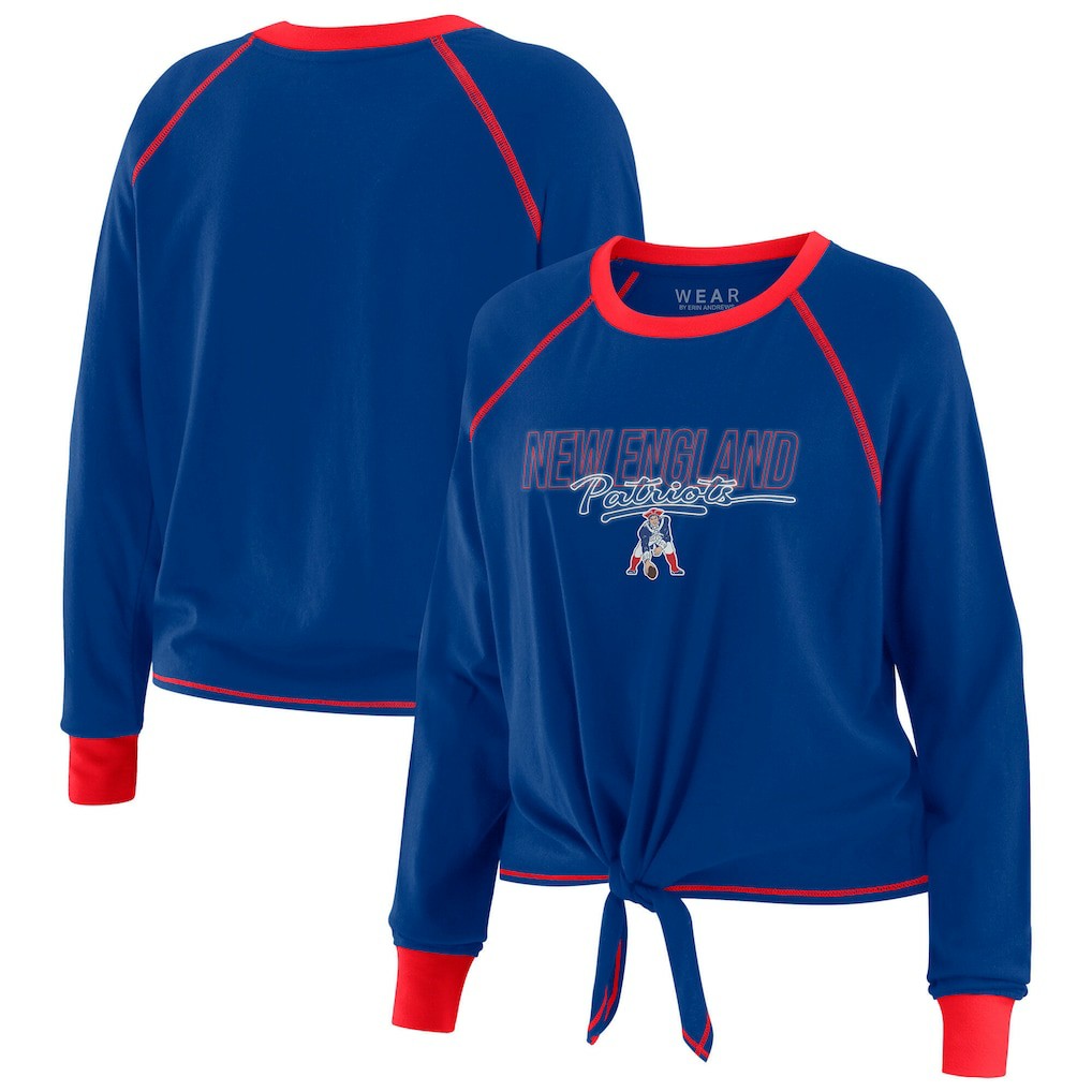 New England Patriots WEAR by Erin Andrews Women's Tie-Front Long Sleeve T-Shirt - Royal on sale