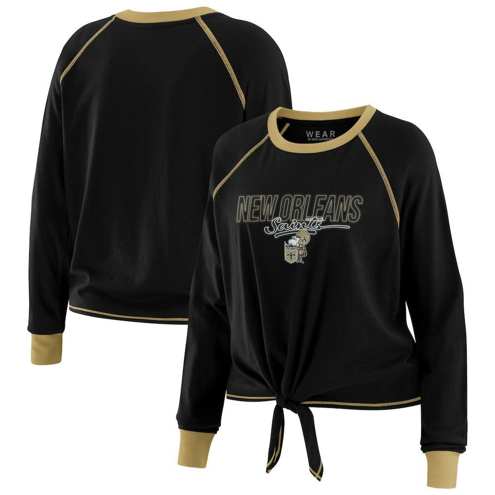 New Orleans Saints WEAR by Erin Andrews Women's Tie-Front Long Sleeve T-Shirt - Black discount
