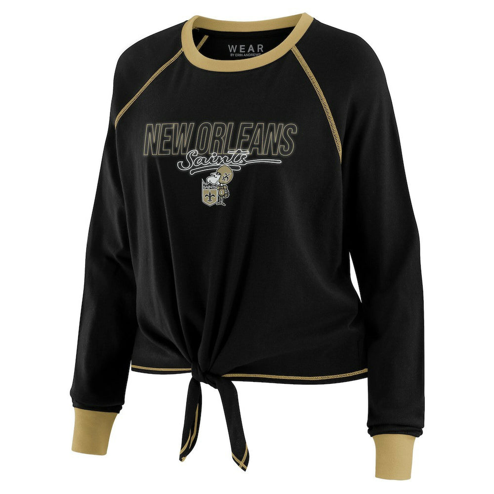 New Orleans Saints WEAR by Erin Andrews Women's Tie-Front Long Sleeve T-Shirt - Black discount