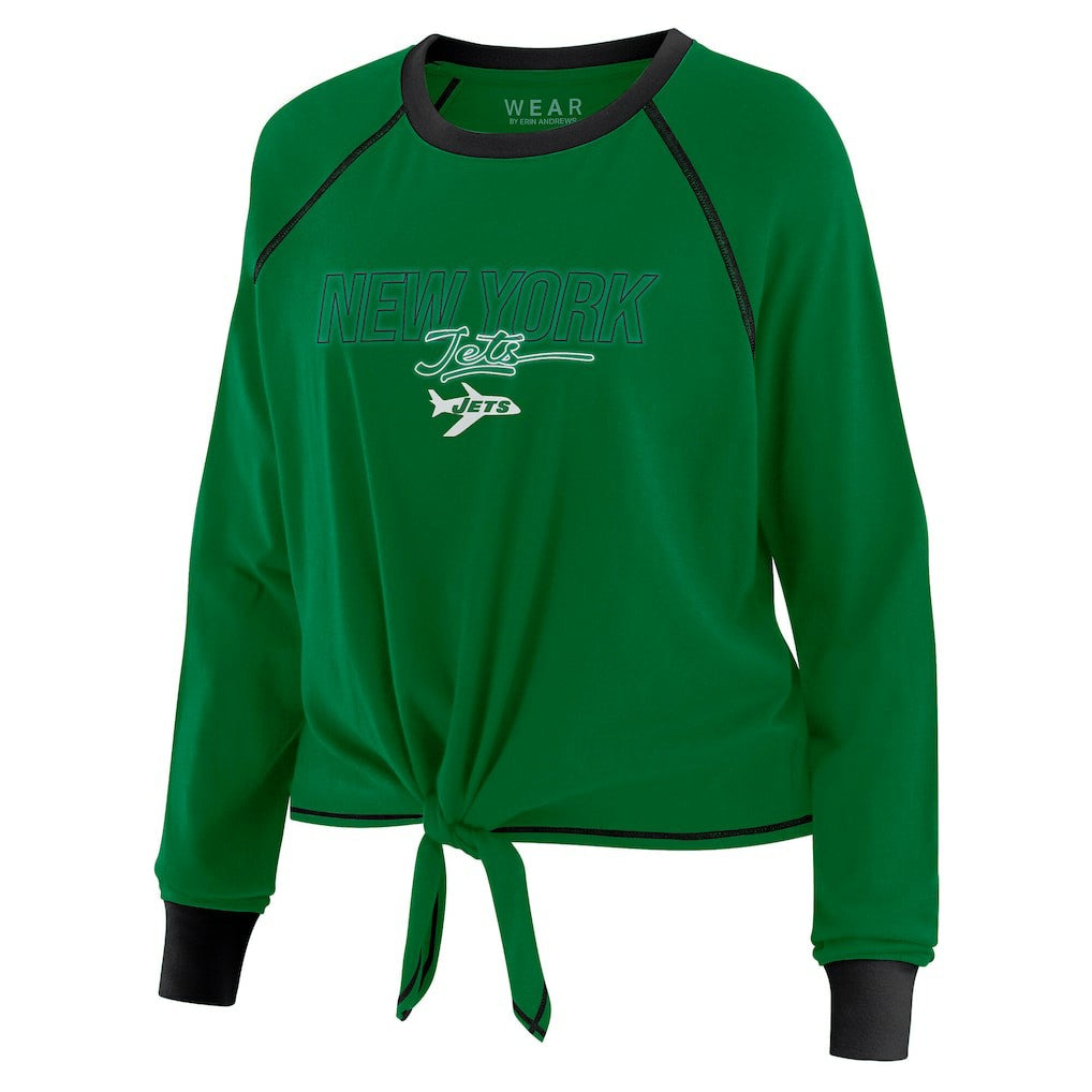 New York Jets WEAR by Erin Andrews Women's Tie-Front Long Sleeve T-Shirt - Green on sale