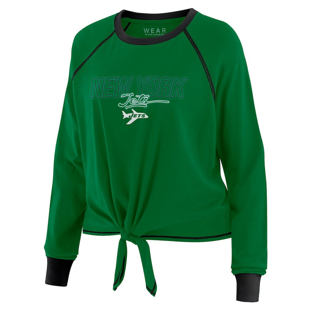 New York Jets WEAR by Erin Andrews Women's Tie-Front Long Sleeve T-Shirt - Green on sale