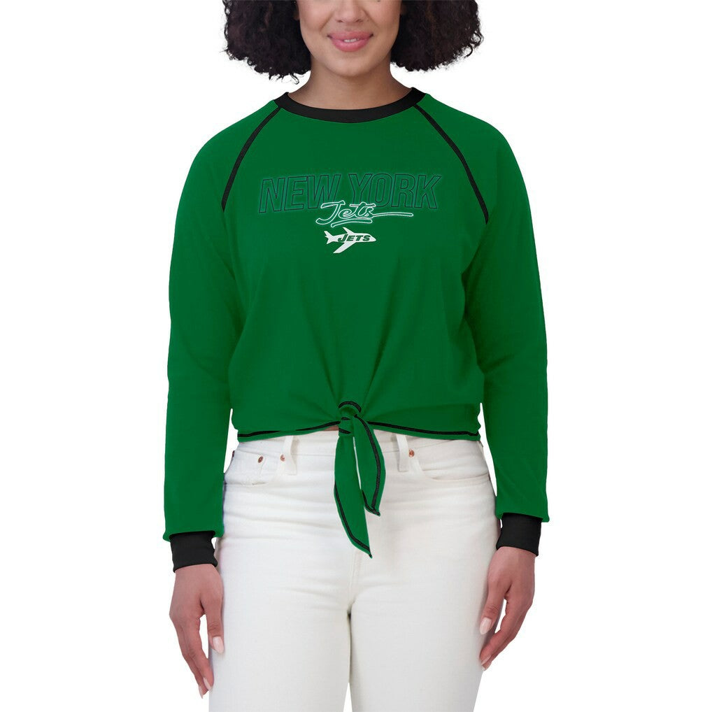 New York Jets WEAR by Erin Andrews Women's Tie-Front Long Sleeve T-Shirt - Green on sale