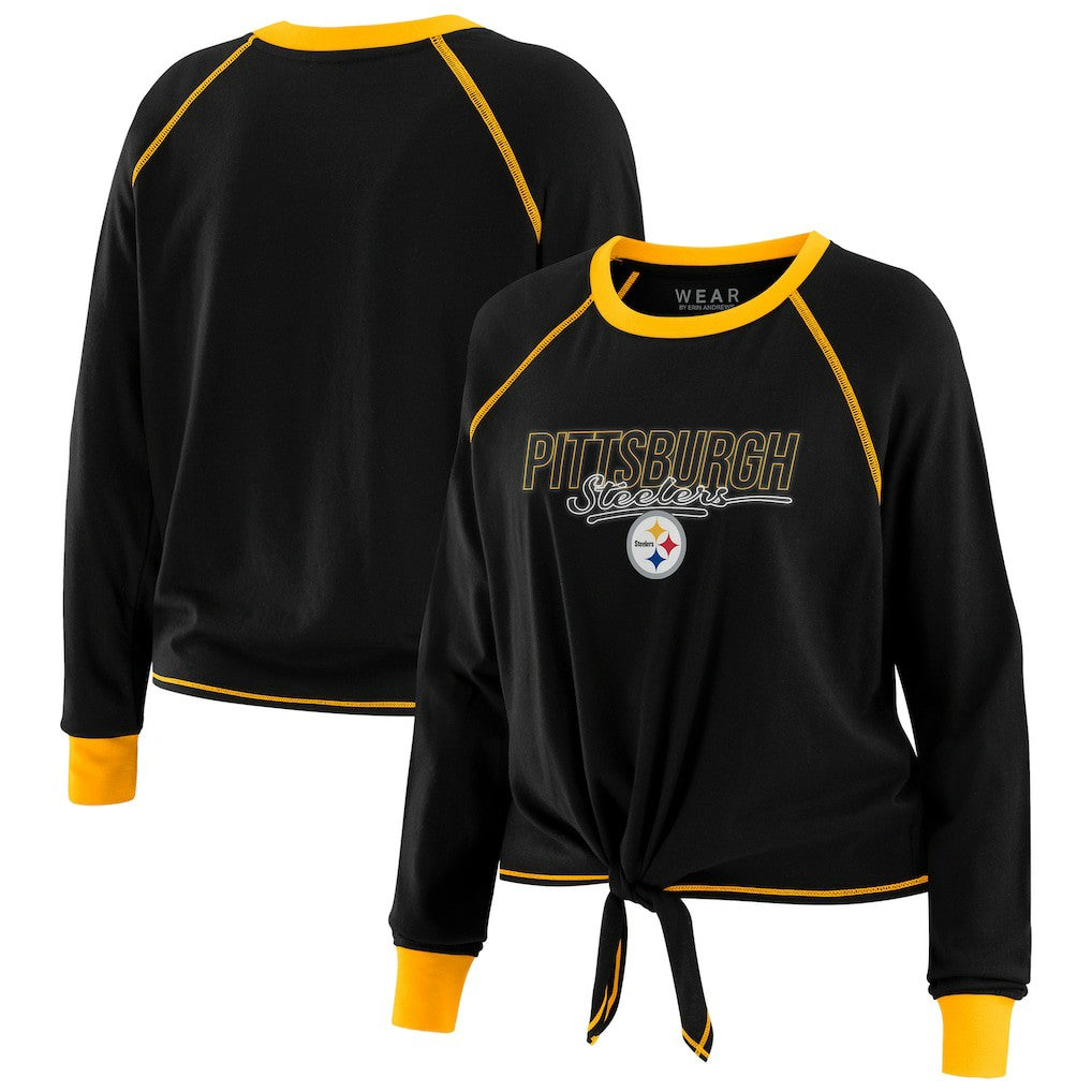 Pittsburgh Steelers WEAR by Erin Andrews Women's Tie-Front Long Sleeve T-Shirt - Black outlet