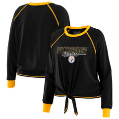 Pittsburgh Steelers WEAR by Erin Andrews Women's Tie-Front Long Sleeve T-Shirt - Black outlet
