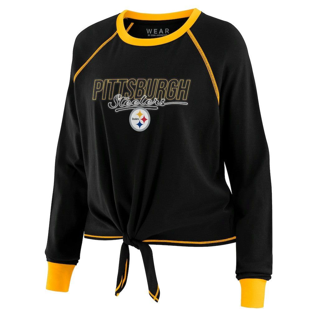 Pittsburgh Steelers WEAR by Erin Andrews Women's Tie-Front Long Sleeve T-Shirt - Black outlet