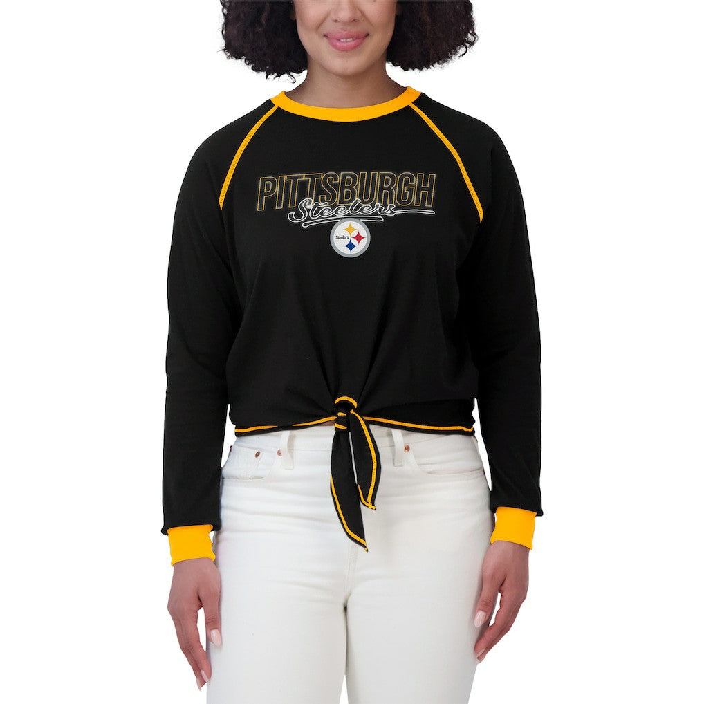Pittsburgh Steelers WEAR by Erin Andrews Women's Tie-Front Long Sleeve T-Shirt - Black outlet